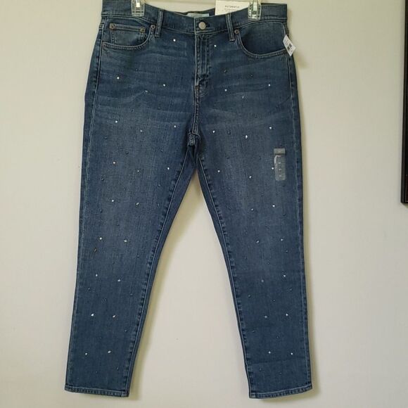NWT Gap Jeans Womens sz 31 Dark Wash Best Girlfriend Star Studded Denim - Picture 1 of 6